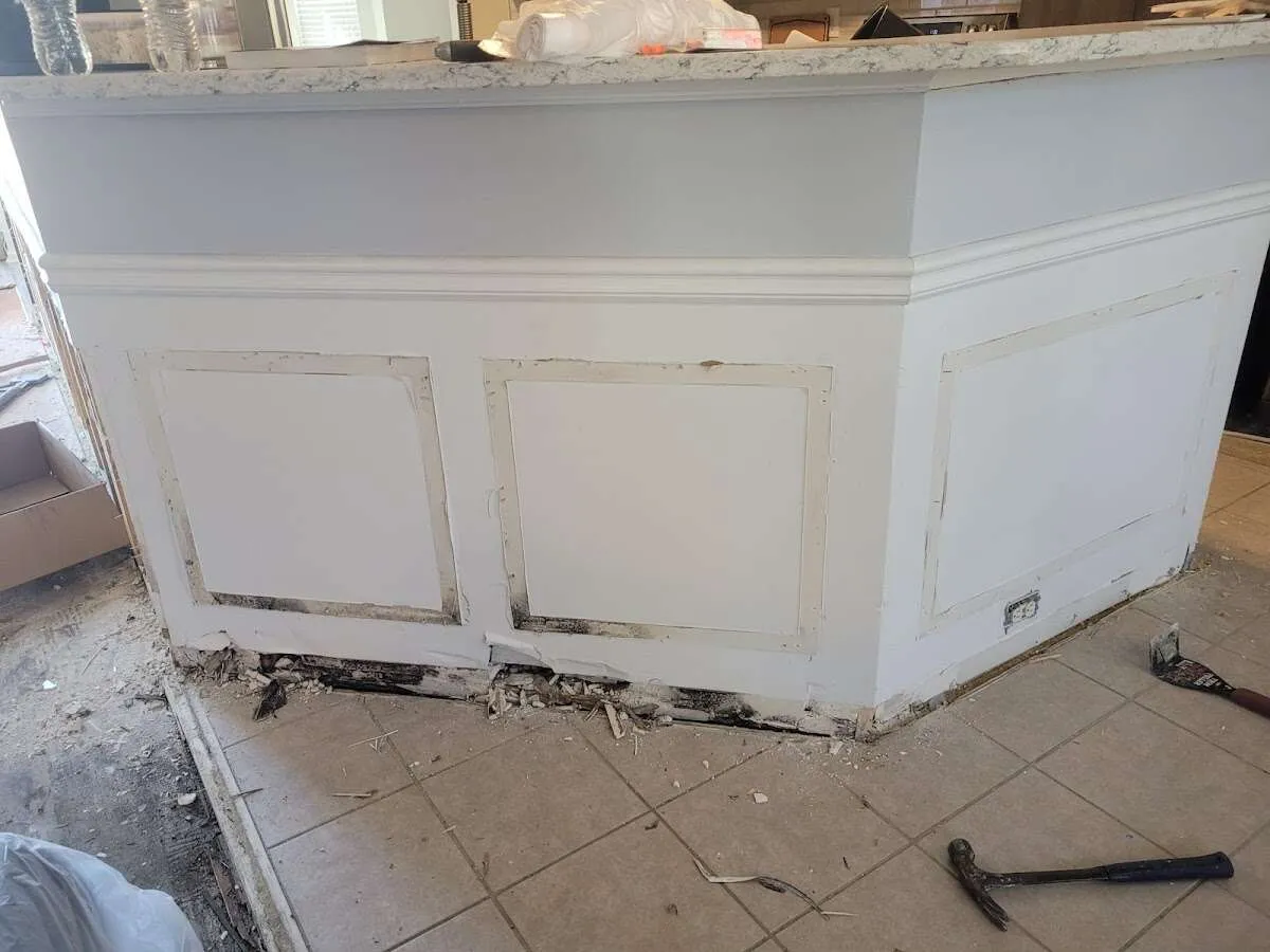 Water damage and mold on kitchen during Sewage Cleanup & Sanitation in Hialeah